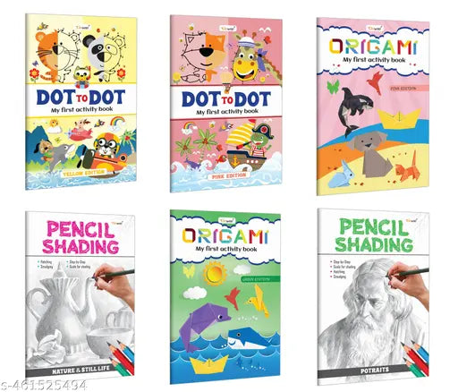 My First Activity Book -Dot to Dot and Origami (Pink and Yellow Edition)  Pencil Shading-Nature & Still Life and Portraits :Kids activity book  Educational Activity Books for Toddlers- Pack of 6 books