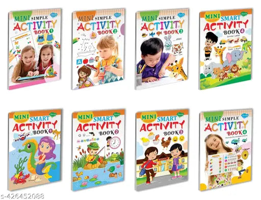Mini Simple Activity Book – 1  2  3 and 4 and Mini Smart Activity Book – 1  2  3 and 4 for kids : Mini activity books for kids  Easy learning activity books  activity books for kids - Set of 8 activity books.