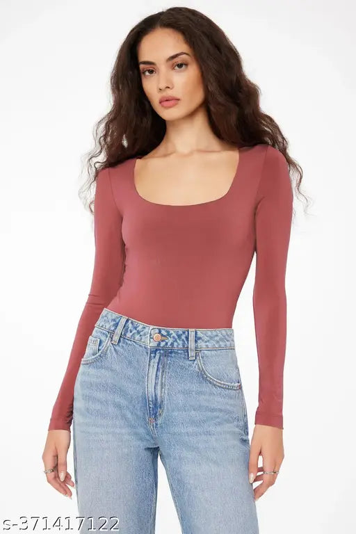 Redamancii Square Neck Full Sleeve Casual Ribbed Top for  Girls and Women