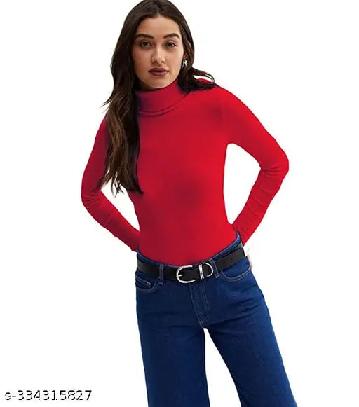 Women Casual Wear High Turtle Neck Full Sleeve Cotton Blend Ribbed Top for women and girls