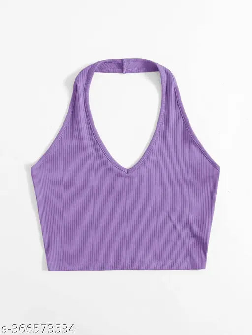 SUTBIT Halter Neck Crop Ribbed Women Top