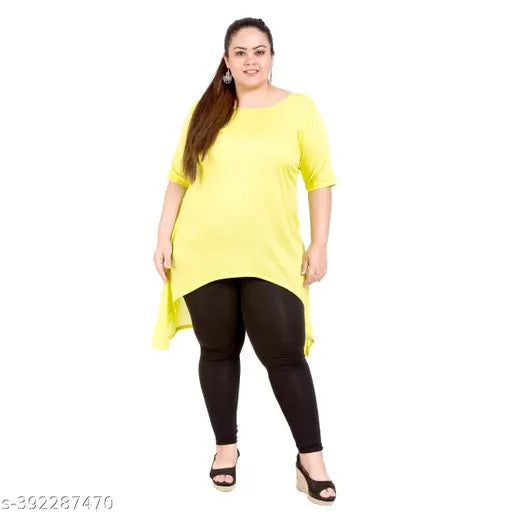 Sunlit Rayon Plus Size Yellow Kurti by FAZZN