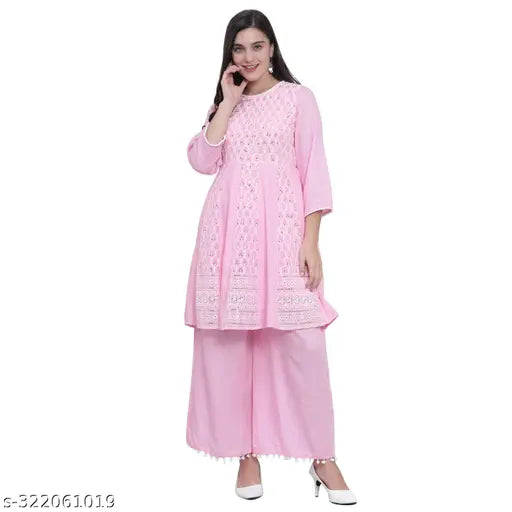 Nature Craft Pink GEORGETTE embroidered  Women Kurti With Palazzo