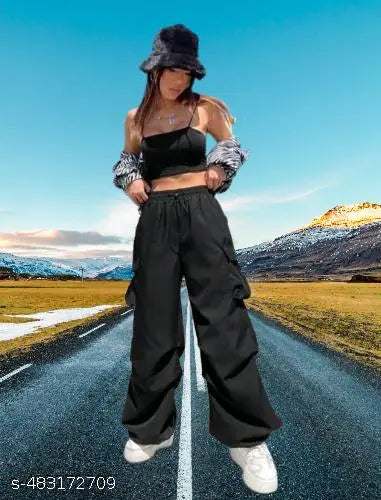 Women solid ns cargo stylish jogers pants