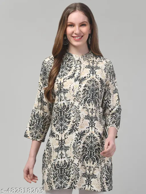 Women printed stylish short 3/4 sleeve rayon kurti