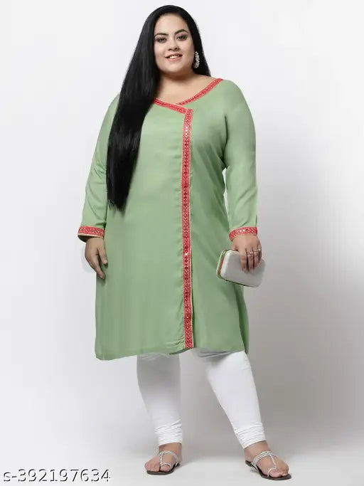FAZZN Plus Size Rayon Angrakha Kurti in Green