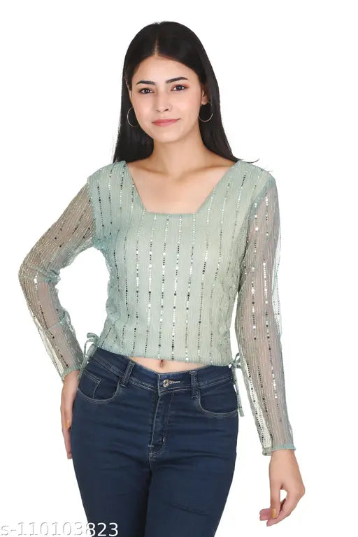 Women Drawstring Solid Shimmer & Shine Top