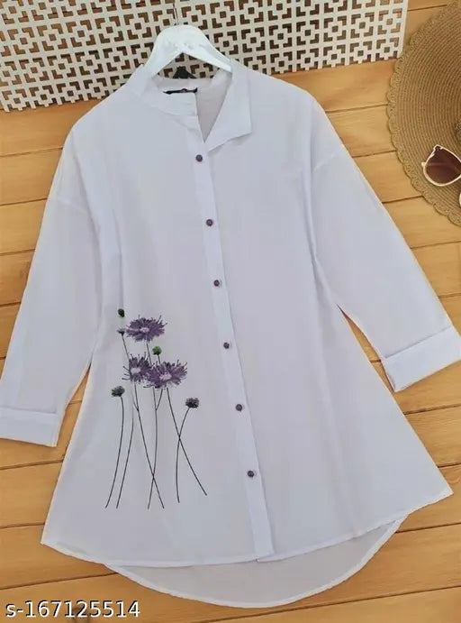 Classy Blue Flower Printed Womens Top Tunic