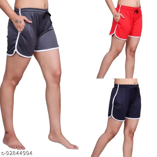 Soften -Combo (Pack of 3) Navy  Red & Grey Woman/Ladies/Girl's Shorts