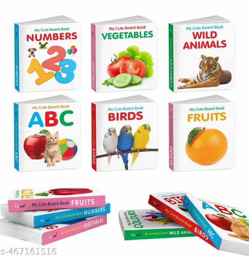 Pocket Books Set of ABC  Numbers  Fruits  Vegetables  Wild Animals  Birds - Learning Board Book for Toddles  Baby board books  First library books for babies - Pack of 6 books