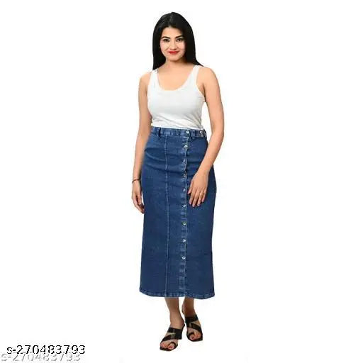 High Waist Woman Long Denim Skirt