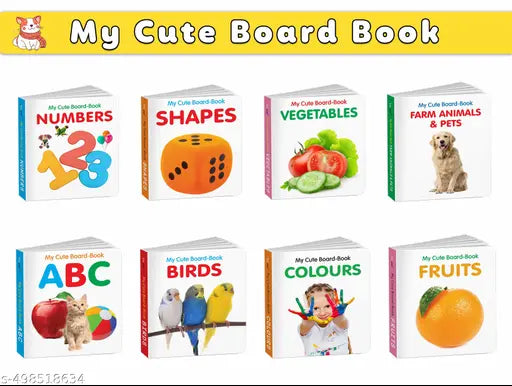 Early Learning Board Book Set for Toddlers : ABC  Colours  Birds  Fruits  Farm Animals & Pets  Vegetables  Shapes and Numbers Cute board books - Educational Picture Books for Kids - Set of 8 Books
