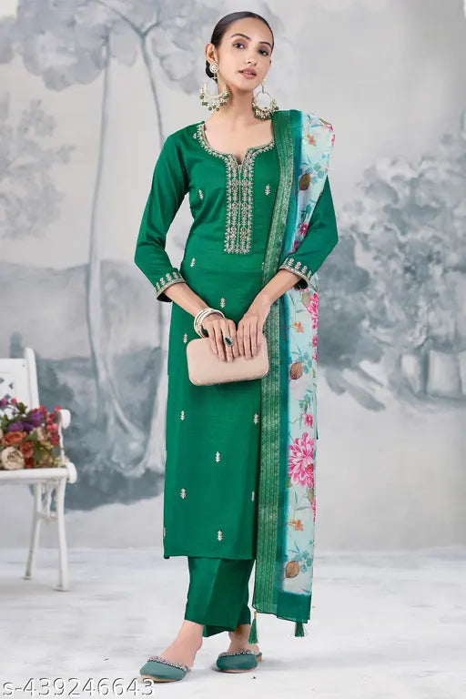 Women's Chinon Kurta & Pant With Dupatta set