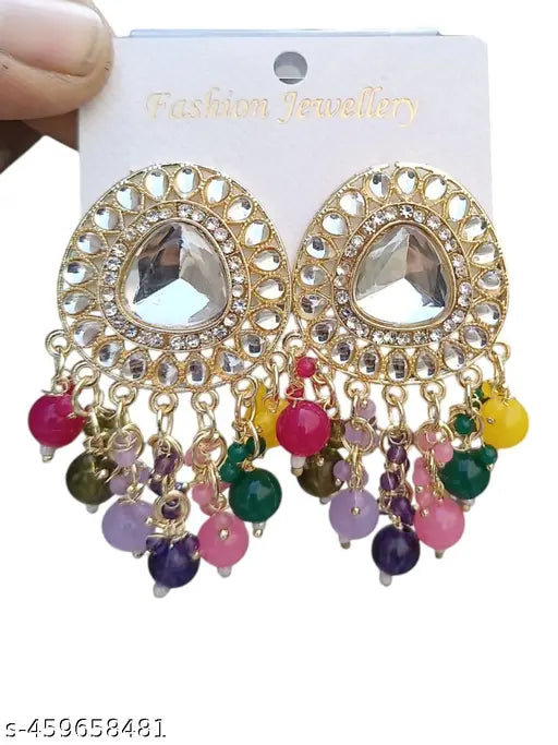 Silver Plated Multicolour Earrings - Diamond Studded Silver earrings 