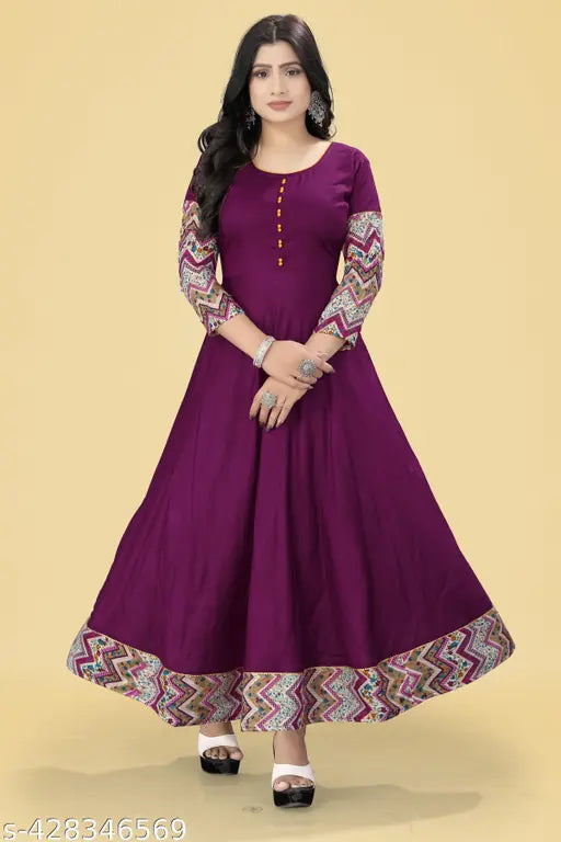 Ashima Designer Wine Color Long Solid Border Tussle Tie Anarkali Designer Kurti