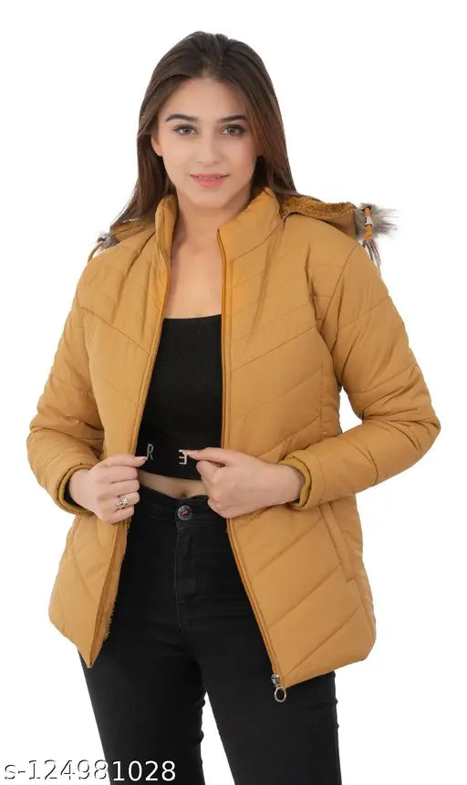 STUFFLIN Women's Quilled Jacket Quilted Jacket Regular Fit Hooded Neck Jacket For Women