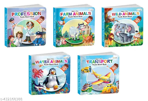 Baby's First Farm Animals  Profession  Transport  Water Animals and Wild Animals Puzzle Board Book : Puzzle board book for young children  Self-Correcting Puzzles  Board book for toddlers  Edcuational fun learning book - Pack of 5 Puzzle board books