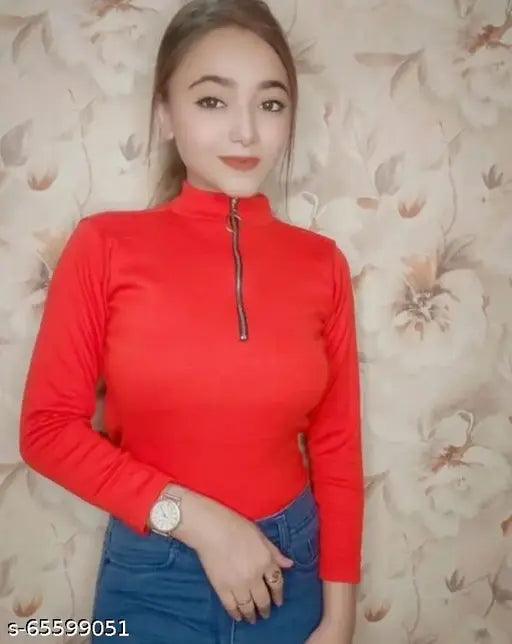 FULL SLEEVE RED ZIP TOP
