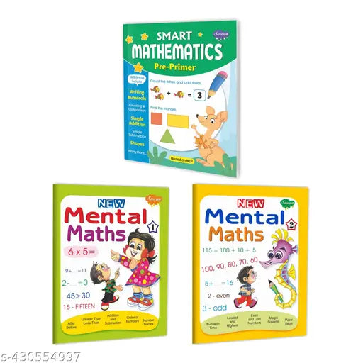 Smart Mathematics (Pre-Primer)  New Mental Maths-1 (Two Colour) and New Mental Maths-2 (Two Colour) books for kids : Maths learning book for kids  Maths activity book for kids  Activity books for kids - Set of 3 Mental Math Activity books for kids.
