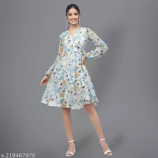 western dress for women Polyester crepe dress printed dress long dress maxi floral party wear stylish dress for women