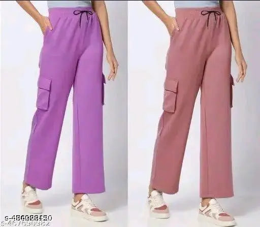 Women solid cargo jogers combo pants cotton lycra 4 pocket