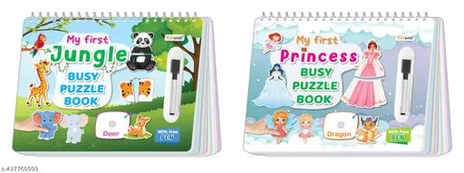 My First Jungle and Princess Busy Puzzle Book : Activity Binder for Early Learning  Kids Activity Book  Early Learning Binder book with Activities - Pack of 2 Busy Puzzle Books