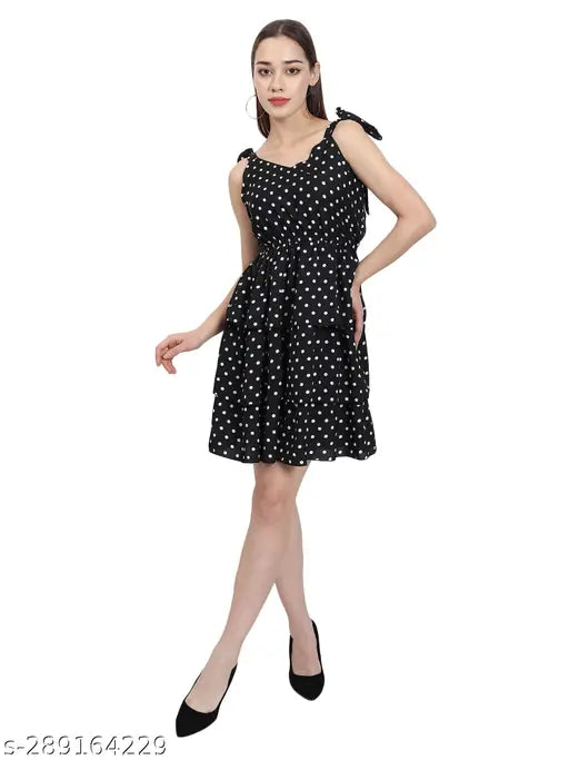 Nature Craft Women Black Crepe stripe shoulder Floral Print A-Line Dress