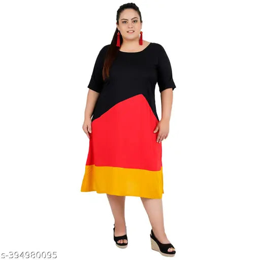 FAZZN Plus Size Multi Color Knee-Length Half Sleeve Rayon Dress with Customization