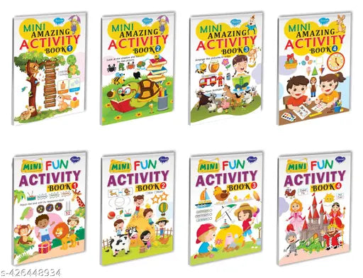 Mini Amazing Activity Book – 1  2  3 and 4 and Mini Fun Activity Book – 1  2  3 and 4 for kids : Kids activity books  Mini activity books for kids  Fun learning book  Children learning book - Gift pack of 8 activity books.