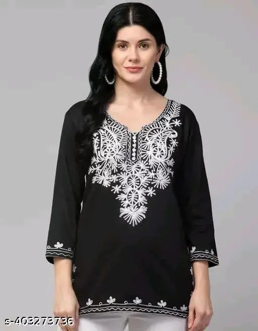 COTTON PRINTED KURTI BLACK