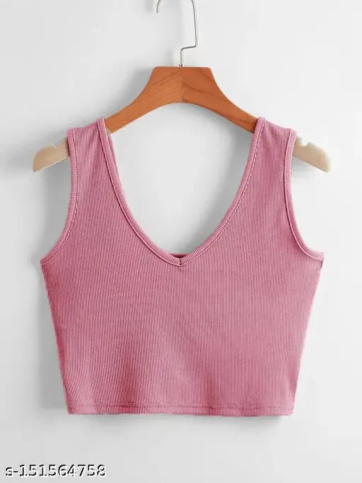 V-Neck Back Square Neck Crop Ribbed Top