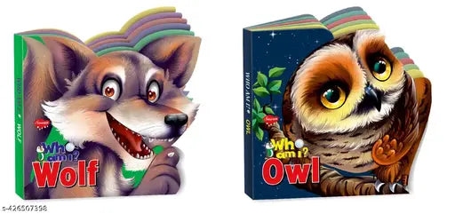 Wolf and Owl 'Who Am I' Die-Cut Shape Board-Books for kids : Children learning book  Educational board books for kids  Die cut shape book - Combo of 2 board book.