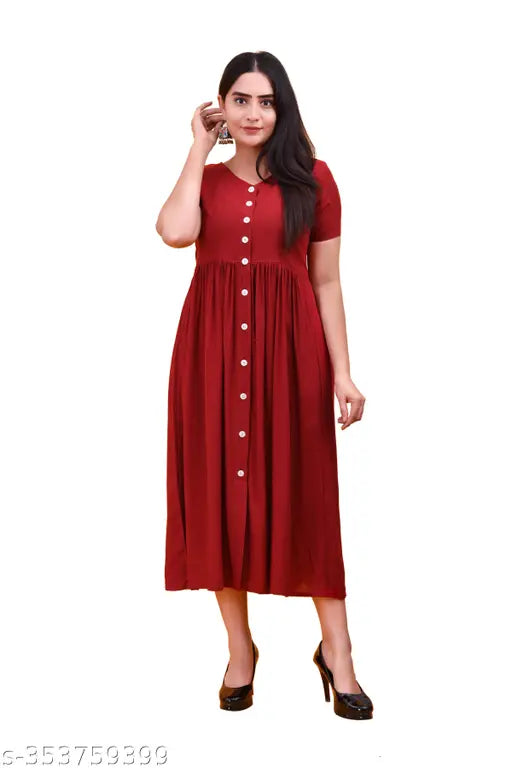 Fashionable Maroon Short Sleeve Kurta For Women
