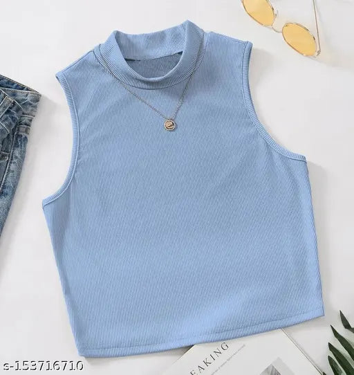 High Neck Sleeveless Ribbed Top