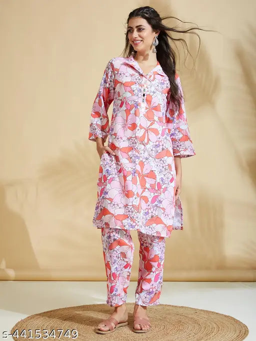 Women's Cotton Printed Kurta with Pant Co-ords Set