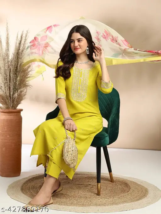 Women's Embroidered Kurta & Pant with Dupatta Set