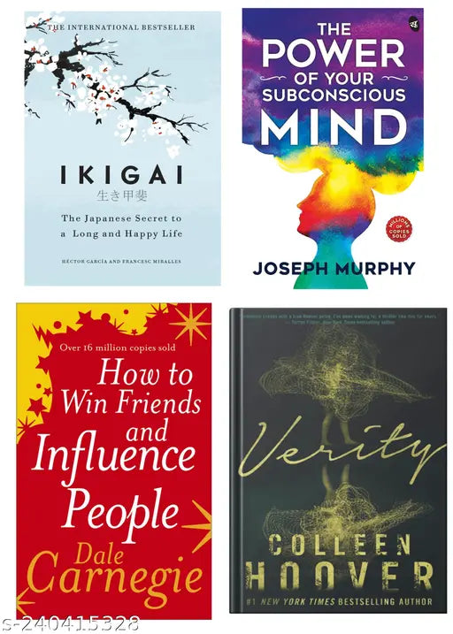HOW TO WIN FRIENDS AND INFLUENCE PEOPLE BY DALE CARNEGIE + THE POWER OF SUBCONSCIOUS MIND BY  JOSEPH MURPHY + IKIGAI BY  HECTOR GARCIA + VERITY BY COLLEEN HOOVER