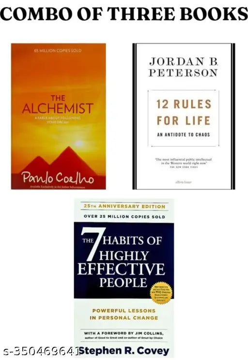 Combo Of Three Books  :- The Alchemist + 12 Rules For Life + The 7 Habits Of Highly Effective People ( English  Paperback   Paul Coelho   Jordan B Peterson   Stephen R Covey)