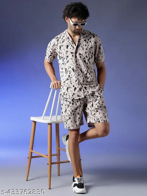 Men's Printed Shirt with Short Co ords Set