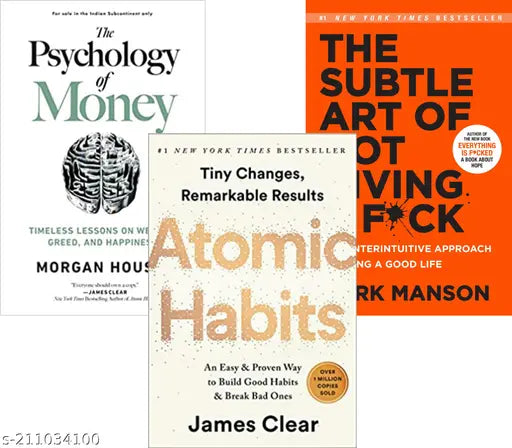 PSYCHOLOGY OF MONEY BY MORGEN HOUSEL+`ATOMIC HABITS BY JAMES CLEAR + THE SUBTLE ART OF NOT GIVING A  BY MARK MANSON