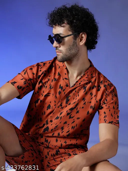 Men's Printed Shirt with Short Co ords Set