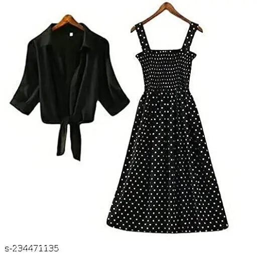 Nature Craft Women Stylish and Trendy Polka Black Stripe Shrug Smoking Dress for women