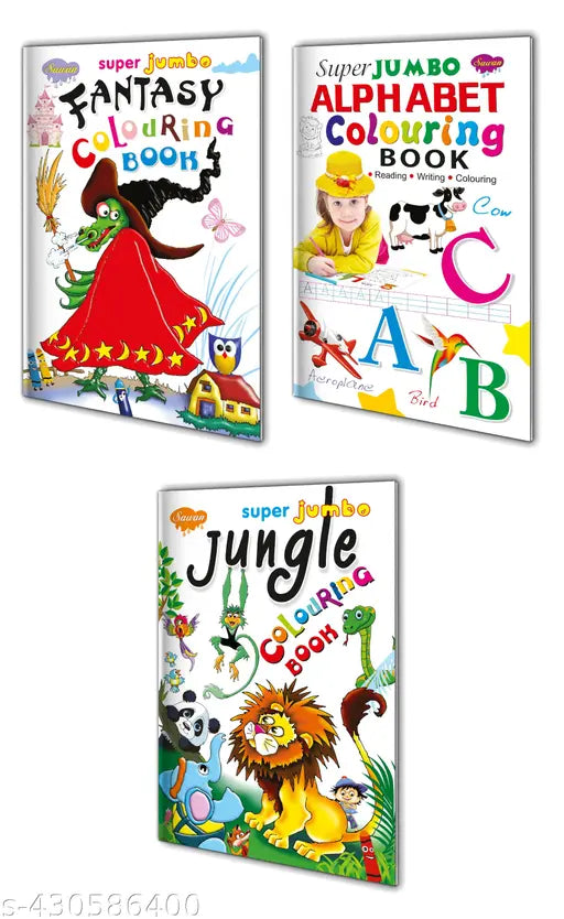 Super Jumbo Alphabet Colouring Book (Reading  Writing  Colouring)  Colouring Book and Fantasy colouring book : Jumbo colouring books for kids  Colouring books for kids  Alphabet colouring books for kids - Set of 3 colouring books for kids