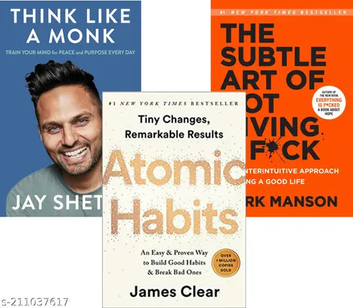 THINK LIKE A MONK BY JAY SHETTY+ATOMIC HABITS BY JAMES CLEAR + THE SUBTLE ART OF NOT GIVING A FUVK