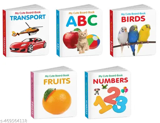 Educational board books for babies : ABC  Numbers  Fruits  Birds and Transport - My First Cute Board Book  Toddler educational picture books  Pocket-sized kids educational books - Pack of 5 Books