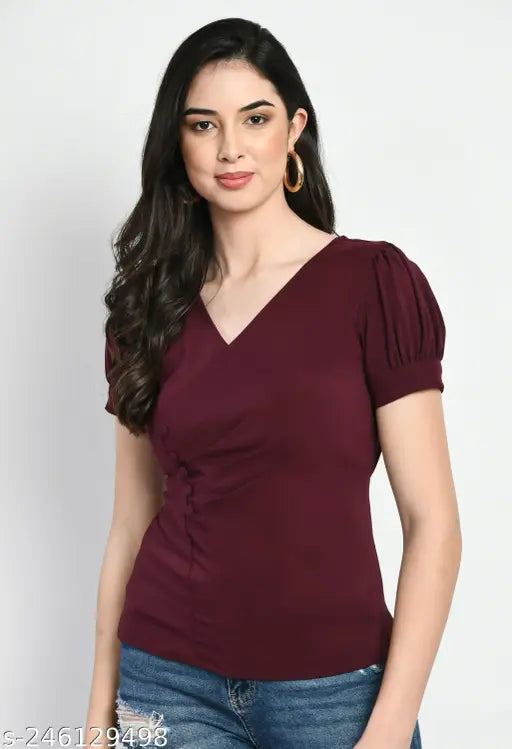 Trendy Solid Pleated Top