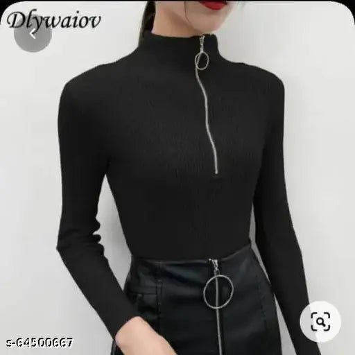 Pretty Casual full sleeve black zip top