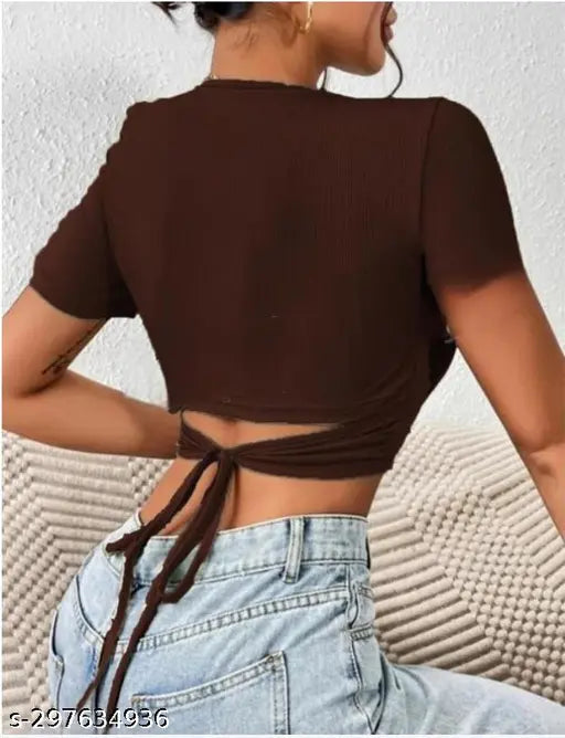 Round Neck Back String Top