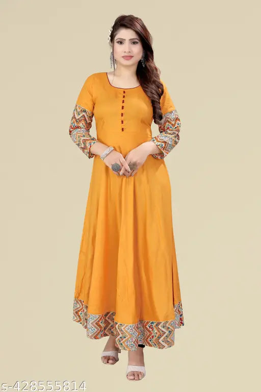 Ashima Designer Yellow Color Long Solid Border Tussle Tie Anarkali Designer Gown