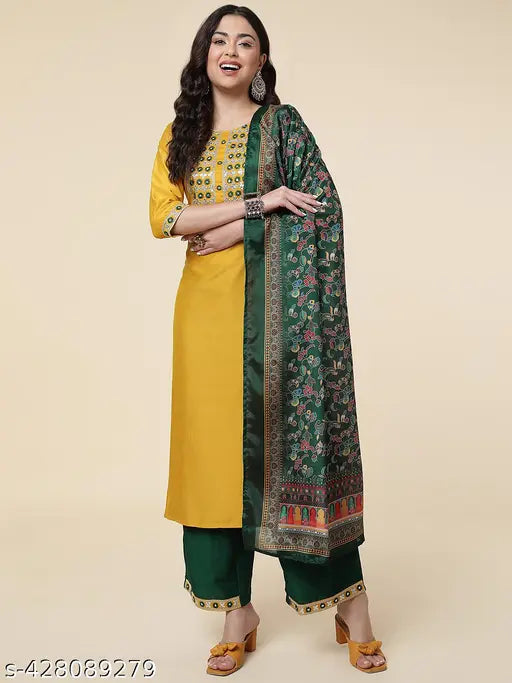 Women's Embroidery Yoke Design Kurta Pant With Dupatta Set
